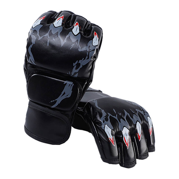 Boxningshandskar Svart Tigerklo Design Tjockare Läder Latex Foder Halvfinger Boxningshandskar för Träning