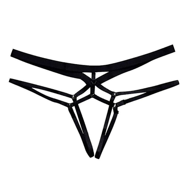 Sexiga öppna grenlösa G-string trosor för kvinnor 2XL svart