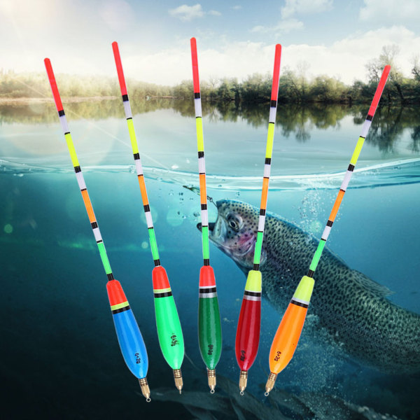 5 STK Multifarge Balsa Wood Fishing Float Bobber Bite Indikator fiskeutstyr (6+2g)