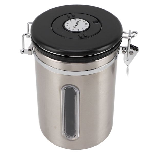 Kaffebeholder 1800ml 304 Rustfrit Stål Vindue Design En Vejs Udluftning med Ske Airtight Kaffebeholder til Kaffebønner Rustfrit Stål Farve