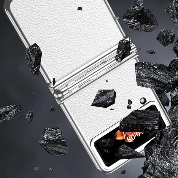 Plating Case Compatible With Samsung Galaxy Z Flip 4, Hard PC+Smooth Leather Shockproof Case With Hinge & Pen