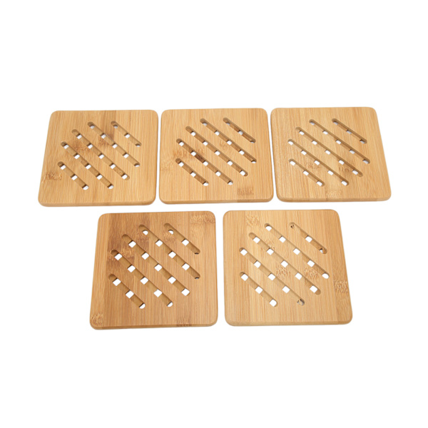 5 stk Bambus Hot Pad Bordsmåtte Bambus Trivet Gryde Måtte Varmebestandig til Varme Retter Gryde Skål Tekande Kvadratisk 15CM