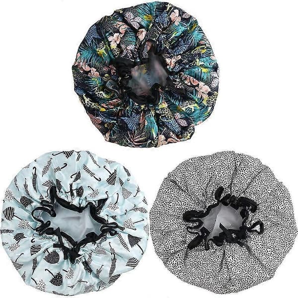 3-PACK Adjustable Double Layer Waterproof Shower Caps