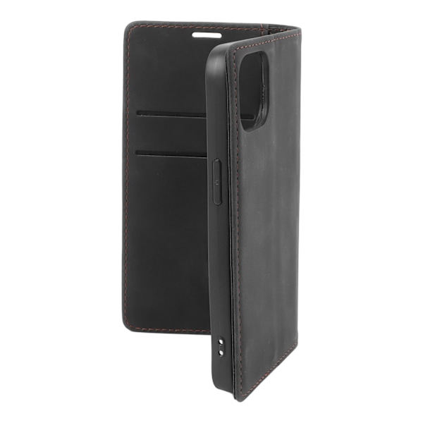 Wallet Case med Kortholder PU Læder Støtteben Kort Slots Case Holdbart Stødsikkert Telefon Cover All Round Beskyttelse Sort til IPhone 11