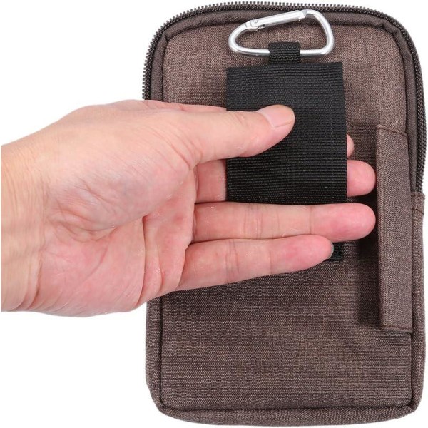 Brun-bælteclips Universal posetaske, 6,3 tommer denim Casual Taske Vandring til Mænd Bæretaske Shell Bag Bælteclipsepose med flere løkker tegnebog