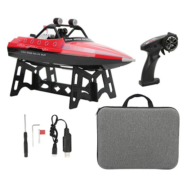 RC Racing Båt med Inbyggd Propeller, Plast och Elektroniska Komponenter, med Ljus, RC Jetbåtsleksak för Över 14 År, Röd