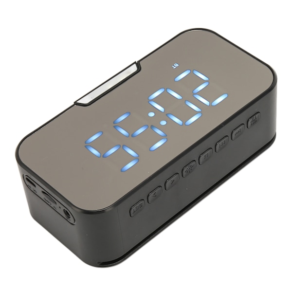 Bluetooth-högtalare med digital väckarklocka, temperaturvisning, röstmeddelande, FM-radio, spegelväckarklocka, svart