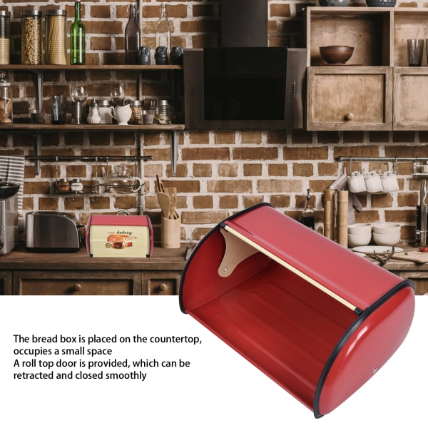 Metallinen leipälaatikko keittiön työtasolle, suuren kapasiteetin leipäsäiliön pidikesäiliö, jossa rullakannen punainen
