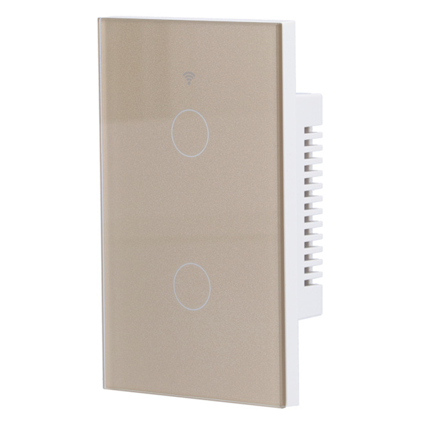 För Zigbee Tuya Fjärrkontroll Ljusströmbrytare Röststyrning 2‑Gang US Vägg Touch Switch AC 100‑240VGuld