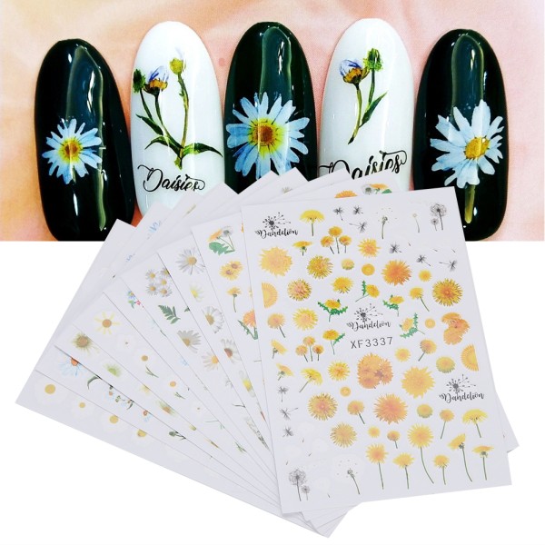 9 stk 3D Nail Art Sticker Marguerite Flower Selvklæbende DIY Manicure Decals Værktøj
