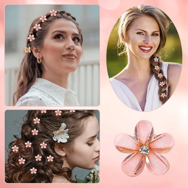 Rosa mini-diamant-hårspennersett - 14 deler, små hårtilbehør for kvinner og jenter, søte mini-hårspenner for daglig, fest, bryllup