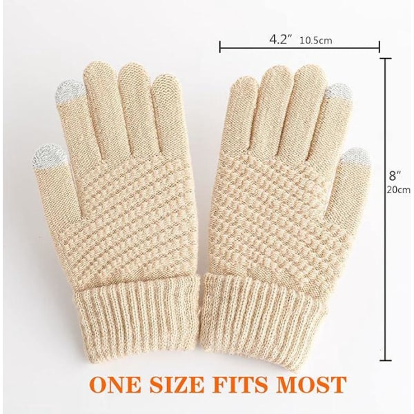 2 par pekskärmshandskar för damer, varma fleecefodrade stickade handskar Elastiska manschett Vintertexthandskar (svart+beige)