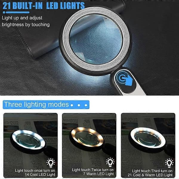 Rechargeable Magnifying Glass with Light, 30X Handheld Magnifier
