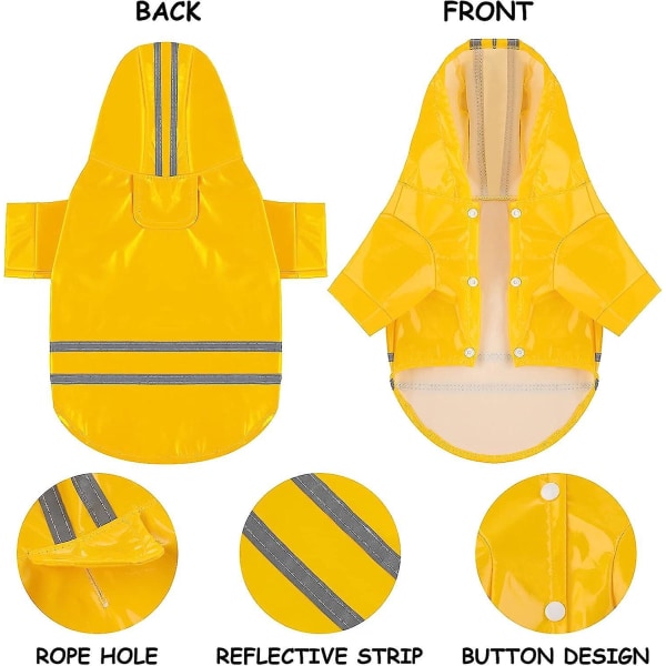 Hunderegnfrakker med hette med reflekterende tape i gult, rødt og rosa for små hunder