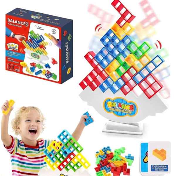64-bitars Tetra Tower Balanserings Staplingsblock Spel, Brädspel för Två Spelare + Familjespel