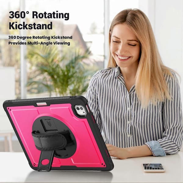 Case with Stand, PC TPE Tablet Protection with Hand Strap for iPad Pro 13 (2024) M4