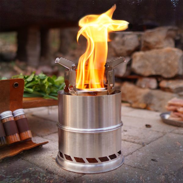 Campingspis Vikbar Rostfritt Stål Vedspis Bärbar Ryggsäckspis för Utomhusvandring Picknick BBQ S