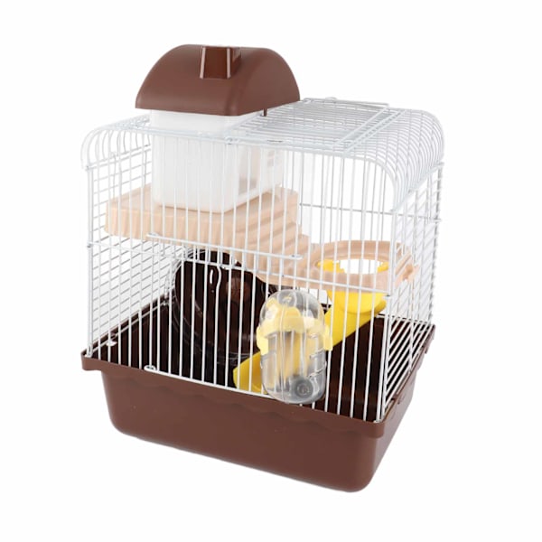 2-vånings Hamsterbur Stor Yta Hög Chassi Design Hamster Habitat Bur för Husdjur Hamster Små Djur Brun