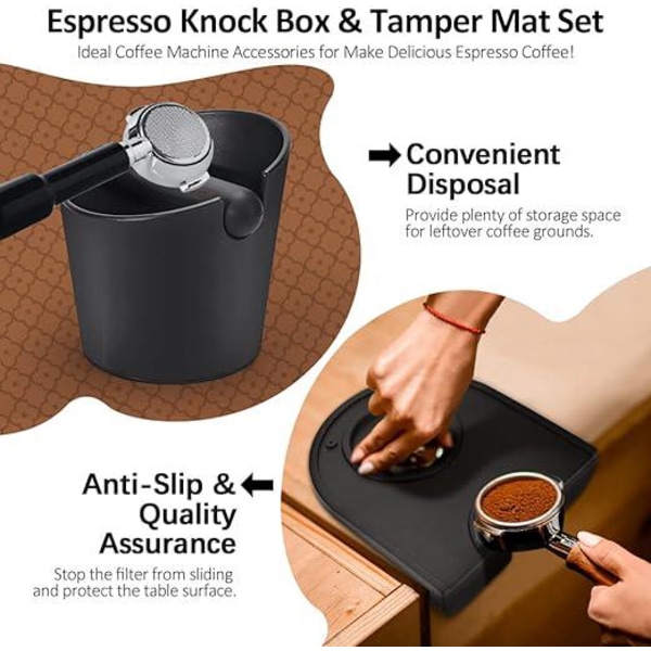 Kaffeboks (lille størrelse 16,3*15*13cm), espressoboks, espresso-tampepude, højkvalitets skridsikker barista-espressomaskinetilbehør