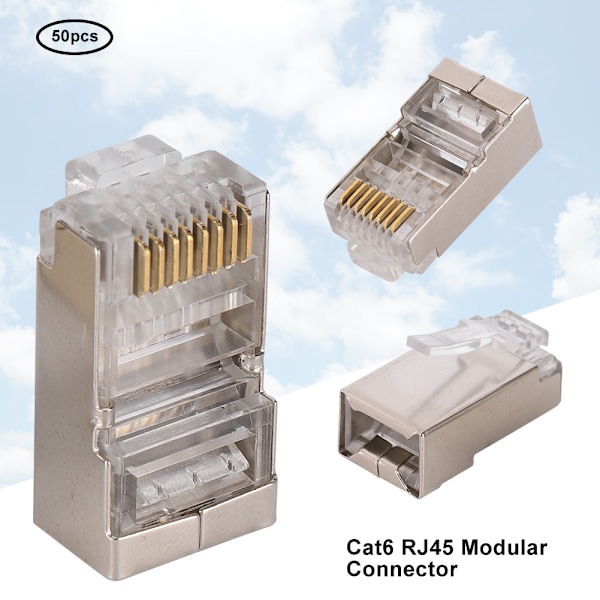 50 stk. Cat6 RJ45 Plugg Ethernet Nettverkskabel Modulær Kontakt 8P8C Gullbelagt