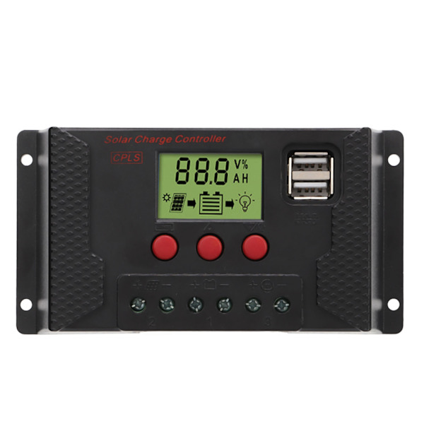Solcellecontroller PWM 12V 24V Automatisk Tilpasning LCD Display USB Port Solregulator 50A