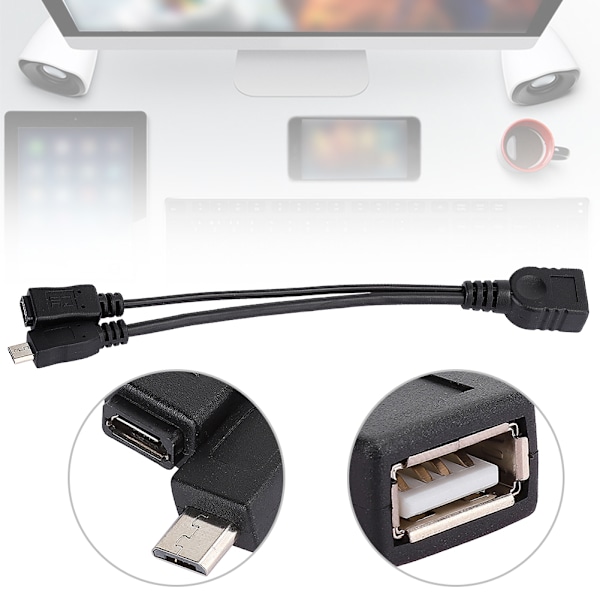 2 stk. Mobiltelefon til U Disk Kabel USB Dataledning Computerdele Y-Type til HOST OTG Micro