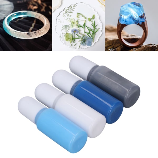 Epoxyharpikspigmentsæt med høj koncentration - 4 farver til smykkefremstilling, støbning og figurer - marineblå, grå, hvid, lyseblå