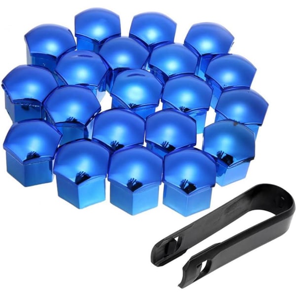 20 stk 21 mm bilhjulmutterkapsler (blå) sekskantedekkhjulboltmutterkapsler Dekkskrukorker med støvbeskytter verktøysett for fjerning