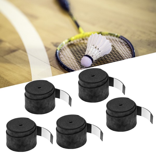Pustende, ikke-klebende matte racketgrepstape for badminton- og bordtennisracketer - 5 STK (svart)