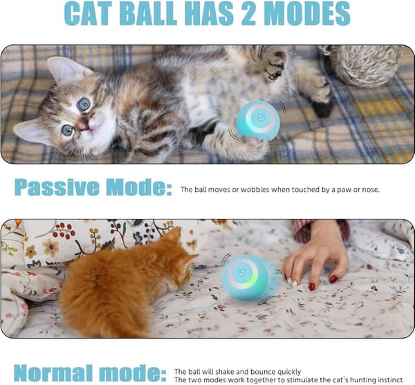 2 Pcs Cat Toy Automatic Rolling Ball, Automatic Moving Rolling Ball for Indoor Cats with USB Charging (Pink & Blue)