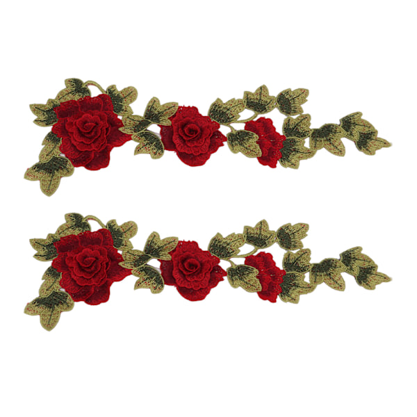 2 st Röda Blomsterbroderade Märken Delikata Blomdetaljer Stark Färg Stryk På Märken för Kläder Handväskor Hattar Byxor