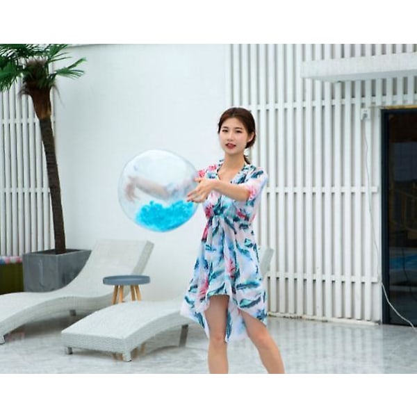 Blå paljett uppblåsbar badboll - 40 cm storlek, perfekt för sommarens poolfester och strandnöje