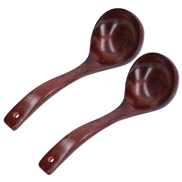 2 stk treskje i tre med langt håndtak, sett for grøt, kaffe, dessert, 9 cm skjebredde