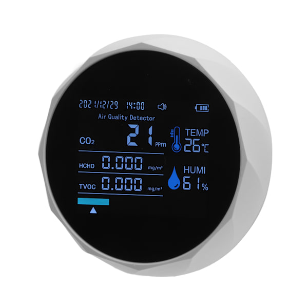 CO2-monitor 7 i 1 intelligent luftkvalitet temperatur fugtighed TVOC kuldioxiddetektor hvid