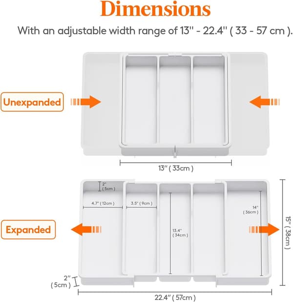 Expandable Silverware Organizer, Large Cutlery Tray Utensil Drawer Organizer for Kitchen, Adjustable Silverware Holder, White