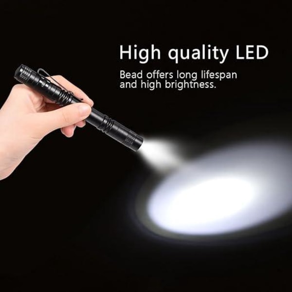 LED-ficklampa med klämma (längd 13 cm) Medicinsk pennlampa Mini Bärbar aluminiumlegering Svart pressad batteridriven pennväska Hög ljus ficklampa