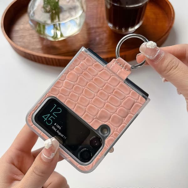 Crocodile Pattern Case Compatible with Samsung Galaxy Z Flip 3/4, Shockproof PU Leather Cover with Ring