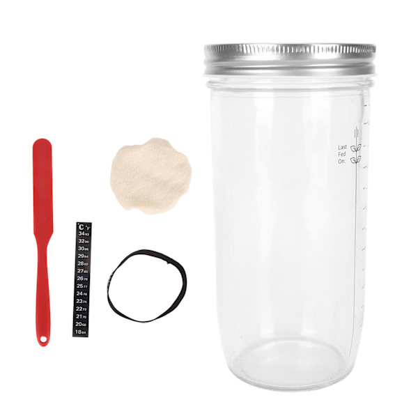 Surdegsstartpaket 24oz glas med spatel tygöverdrag matningslinjemarkör temperaturmarkör surdegsstartburk för bakning