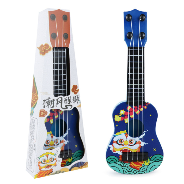 Børneukulele model tegneserieløve 4-strenget begynderukulele minimusikinstrumentlegetøj til tidlig uddannelse Blå