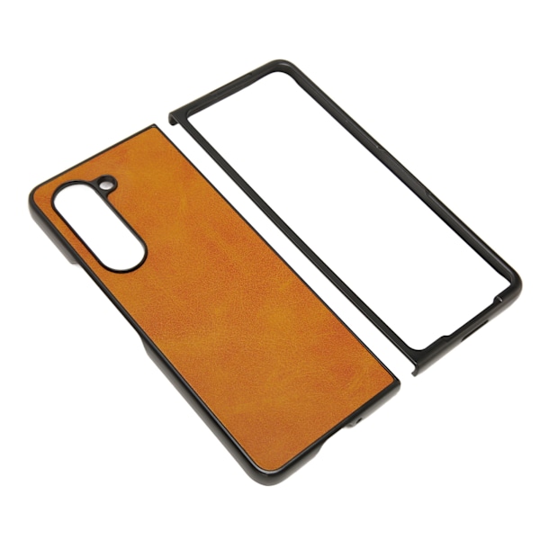 Vikbar Skärm Telefonskal Syntetiskt Läder Skyddande Vikbar Telefonskal för Samsung Galaxy Z Fold 5 Tvåfärgad Nötskinn Brun
