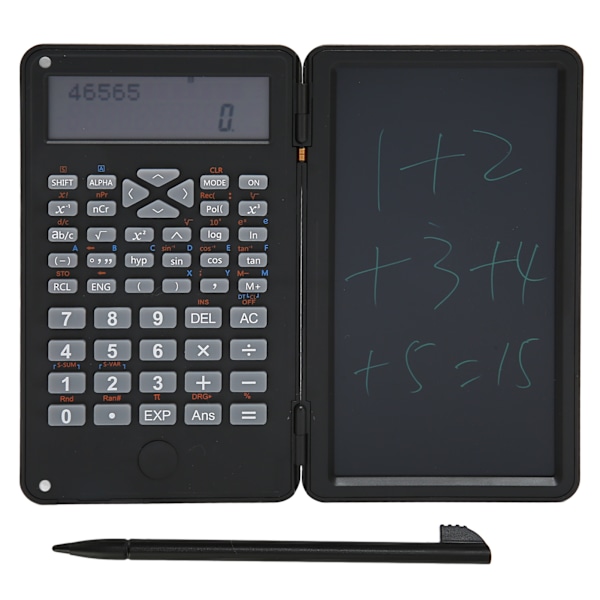Lommeregner med notesblok, bærbar, 10 cifre LCD-display, videnskabelig lommeregner til skole, kontor, møder og familie, sort