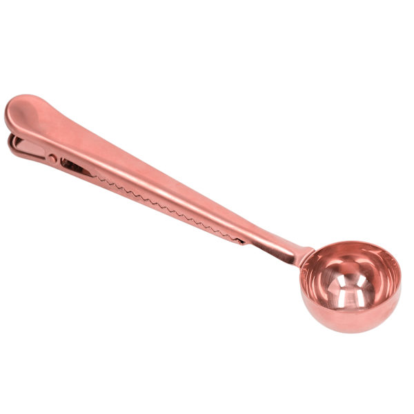 Kaffesked med Förslutningsklämma 2 i 1 Rostfritt Stål Tättslutande Fördjupad Design Praktiska Kaffedrickverktyg Roséguld