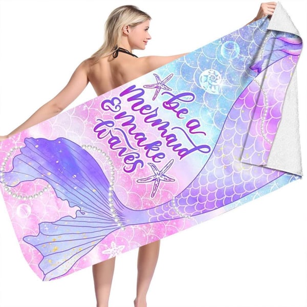 Mikrofiber strandhåndklæde 160x80 cm (Havfruehale, perleskall), Hurtigttørrende strandhåndklæde, Letvægts bærbart rejsehåndklæde
