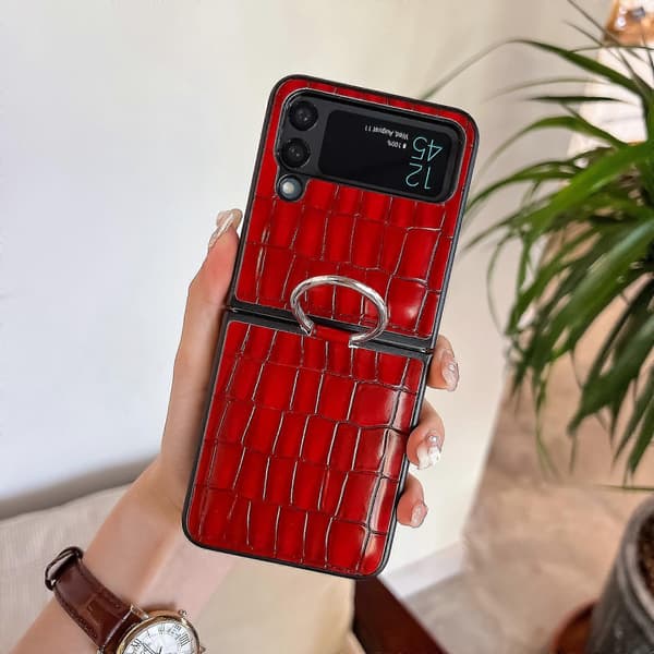 Crocodile Pattern Case Compatible With Samsung Galaxy Z Flip 4, Soft TPU Bumper Cover With Ring
