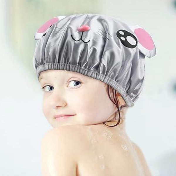 2-pak badehætter (pink+grå), badehætter til børn Vandtætte badehætter Genanvendelige badehætter til drenge og piger Brusesalon