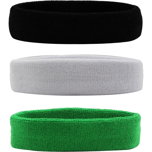 Urheilullinen sanka miehille ja naisille Liukumaton puuvillainen elastinen pääpanta urheiluun, musta/valkoinen/vihreä (3 kpl)