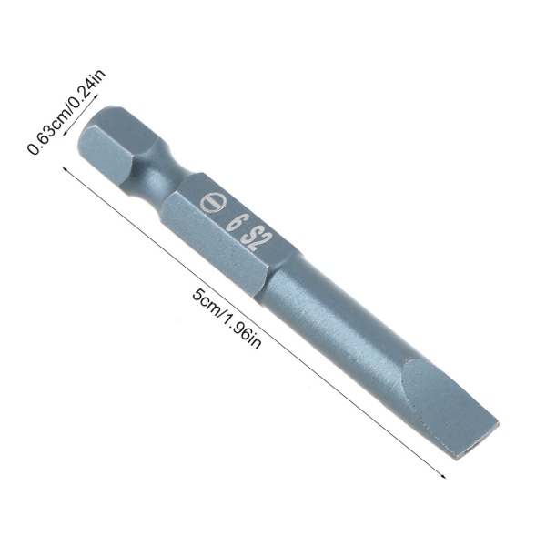 10 st 1/4 tum sexkantskaft 50mm S2 Legerat stål slitsade skruvmejselbitar Set H6.3*50*SL6mm