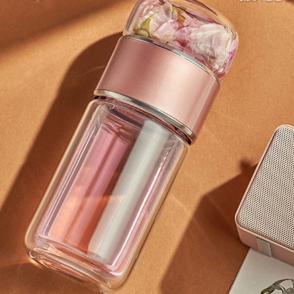 280ml Te- och Vattensepareringskopp Dubbellagers Isolering Transparent Teinfuserflaska för Daglig Användning Roséguld