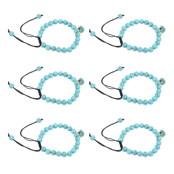 6 stk. Evil Eye Armbånd 8MM Håndvævet Turkisblå Boho Øje Vedhæng Dame Perlearmbånd