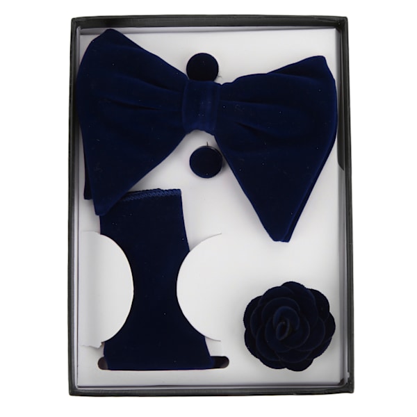 5 st Fluga Set Lättskött Klassisk Elegant Herrfluga Bröstnäsduk Manschettknappar Corsage för Födelsedagspresent Mörkblå